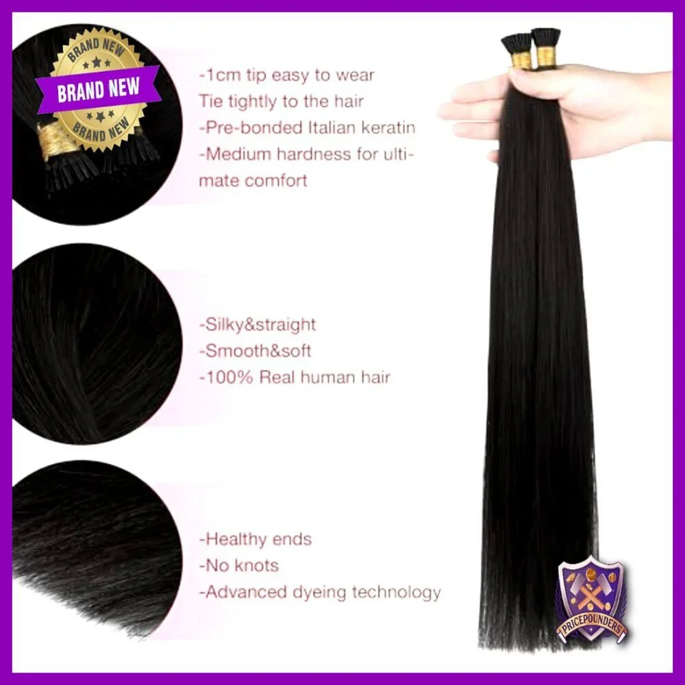 18-Inch Real Human Hair Extensions, 50g I-Tip, Heat-Resistant & Reusable
